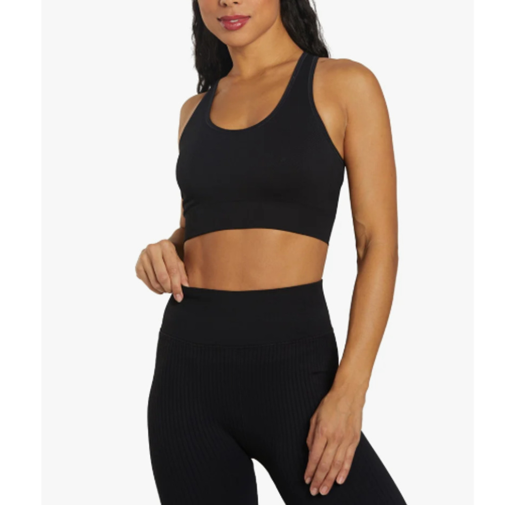 - New NUX Women's Black One by One Scoop Neck Ribbed Sports Bra Size Large